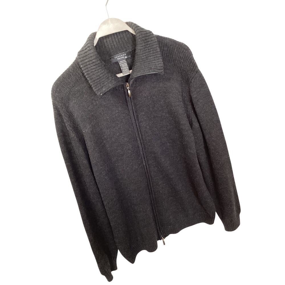 Toscano Italy Men's Full Zip Fine Merino Wool‎ Blend Winter Sweater Gray Size XL
